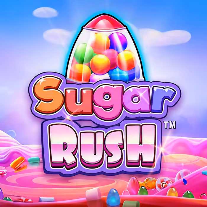 Sugar Rush slot game with sweet-themed symbols and cluster pays mechanics for explosive payouts